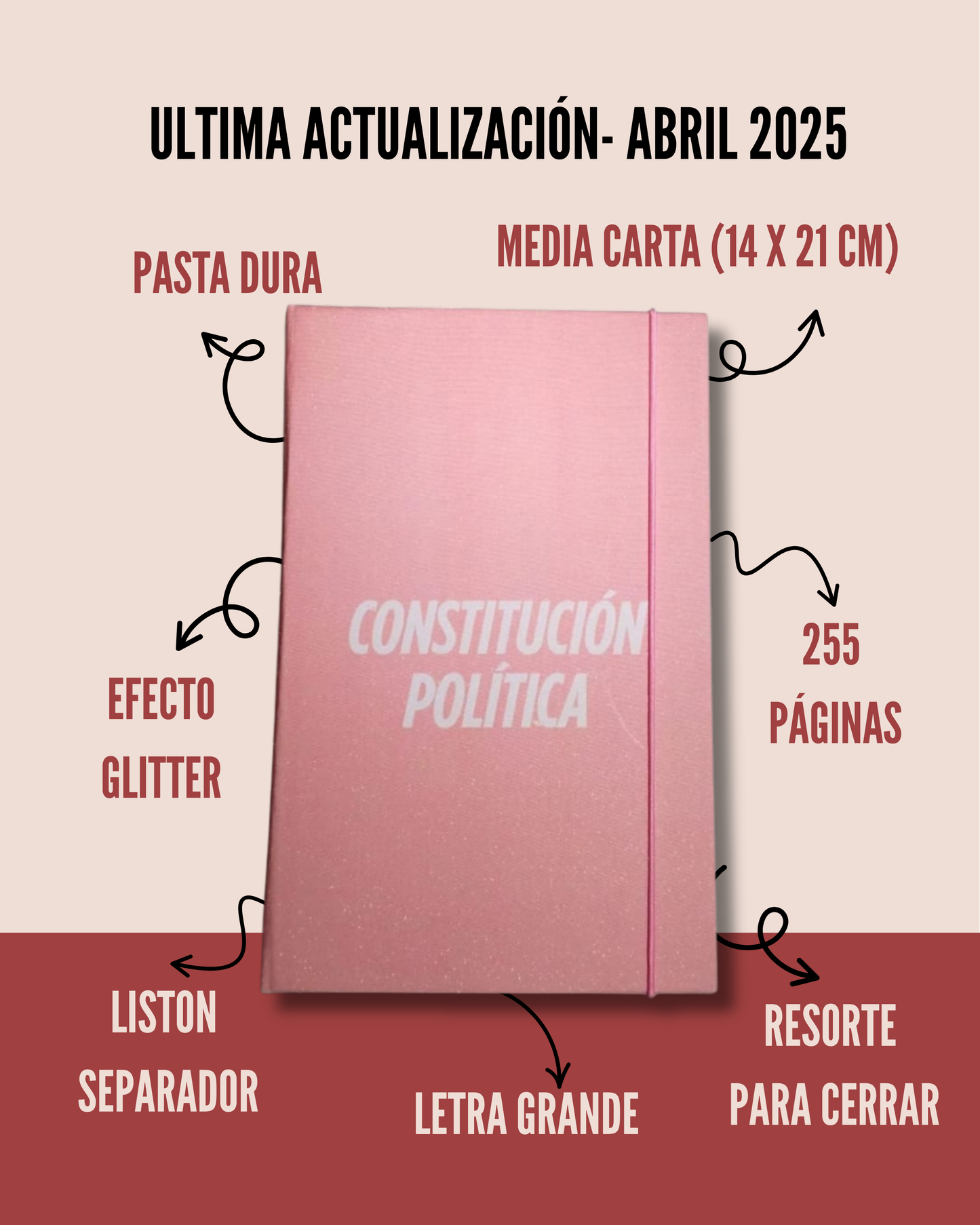 CONSTITUCIÓN POLÍTICA MEXICANA- EDICIÓN 2025. COLOR ROSA PASTEL